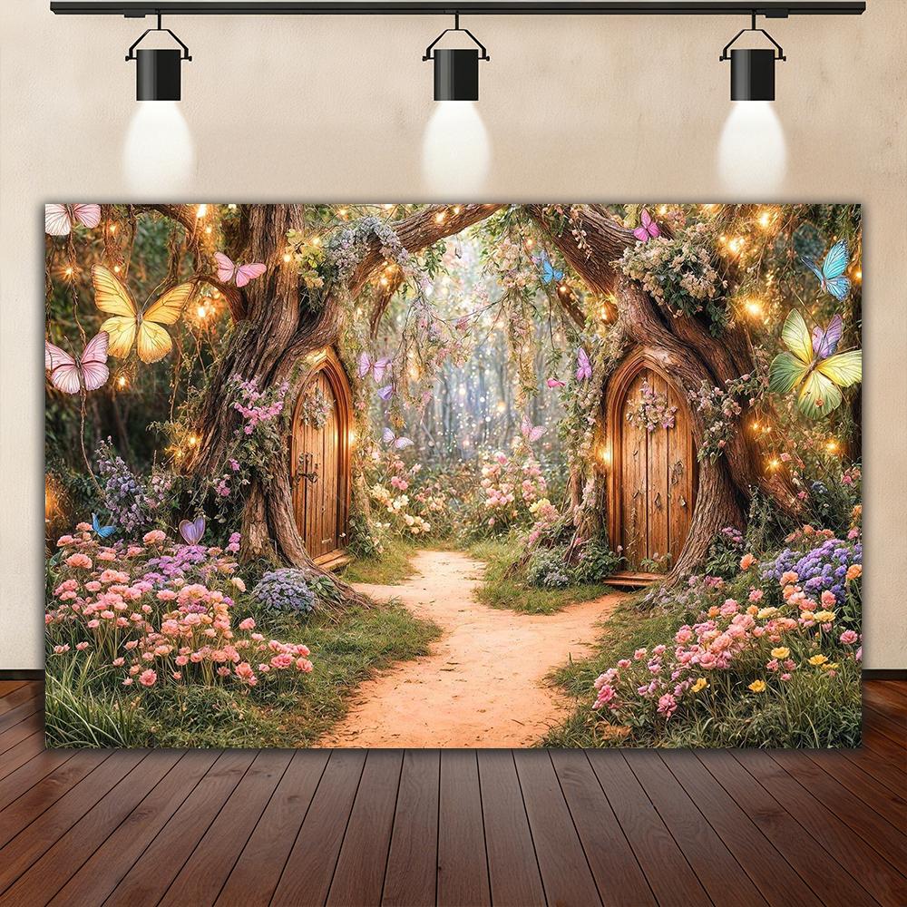 Dreamy Fairy Tale Forest Background, Natural Jungle Forest Wonderland Magic House, Children Birthday Party Photography Backdrop