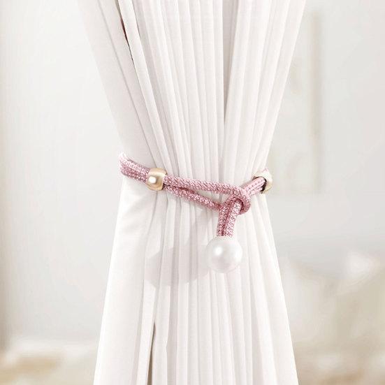 1Pc Faux Pearl Curtain Tieback, Woven Rope Adjustable Curtain Holder, Stylish Bead End Draperies Holder for Living Room Bedroom Bathroom Dormitory
