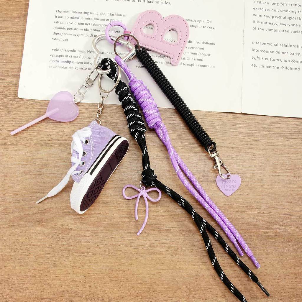 Canvas Shoe Keychain With Heart Lollipop Pendant For Fashionable Bags And Accessories