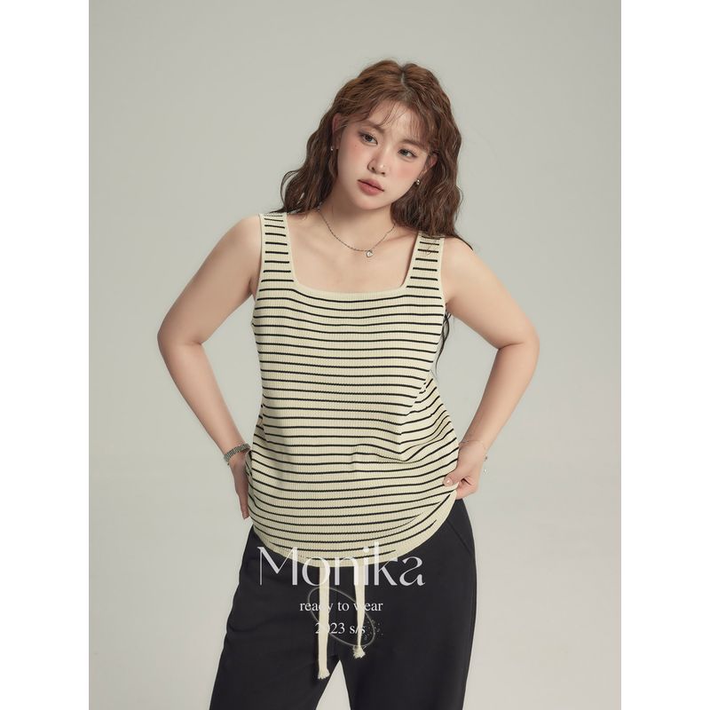 Monica Plus Size Women's Clothing 2026 New Spring Collection for Plus Size Women Square Neck Wide-Edge Knitted Camisole Slimming Vest