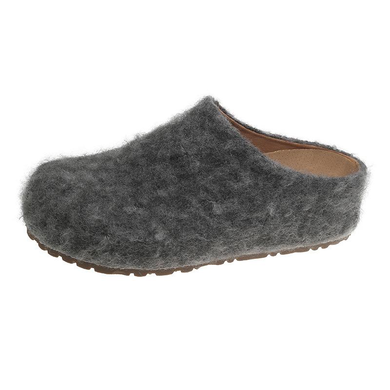Niche design sense late evening wind gray felt Boken shoes lazy one pedal casual thick-soled bag head half slippers women