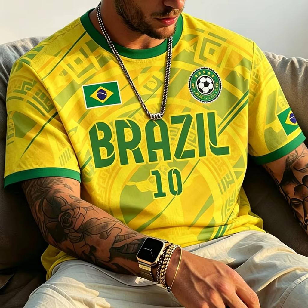 2026 Été Nouveau Brésil Jésus Maillot de Football Extérieur Entraînement de Football Respirant T-shirt Homme Séchage Rapide Top pour Sports Course à Pied