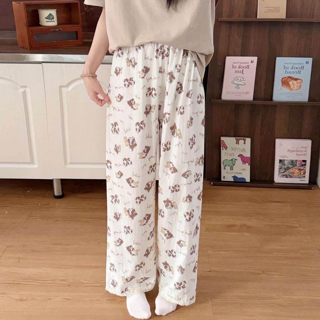 Pure Cotton Home Pants Can Be Worn Outside, Floral Loose Double-layer Yarn Comfortable Air-conditioning Walking Pants, Cotton Yarn Cartoon Pajama Pant