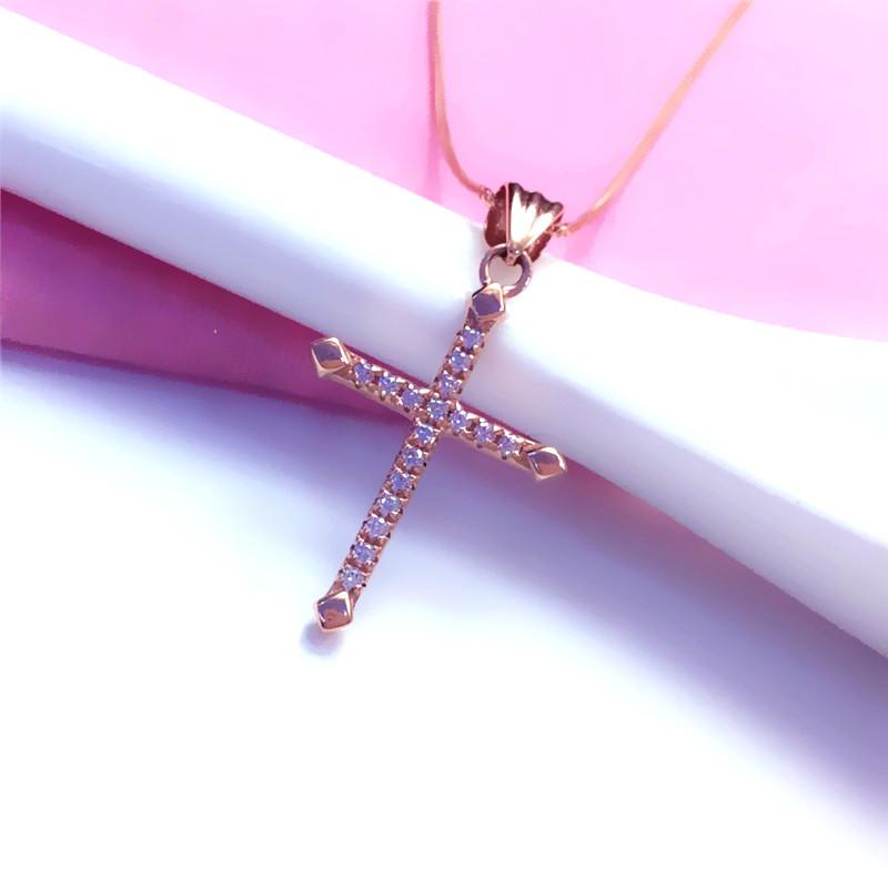Подвеска-крест с фиолетовым золотом и цирконами, покрытая розовым золотом, Изысканная цепочка цвета золота в иностранном стиле