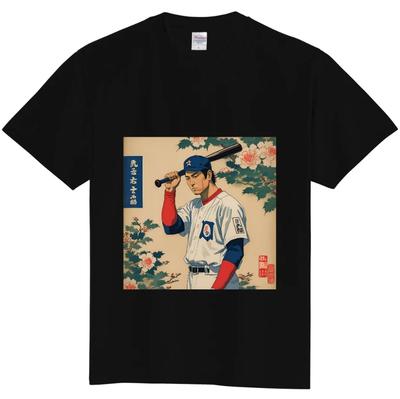 Japanese Ukiyo-e Style Baseball Player T-Shirt Japan Art Graphic Tee Black White