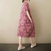 Summer Thin Cotton and Linen Retro Flower Art Over The Knee Dress Temperament Female