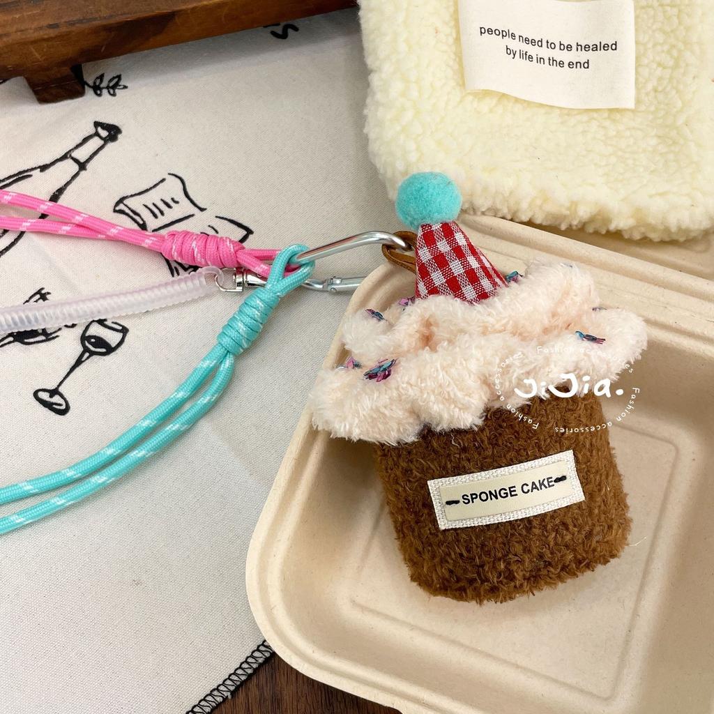 Cute Plush Cupcake Coffee Dessert Phone Chain Lanyard Charm Strap Cake Keychain Pendant Car Key Decor For IPhone For Samsung