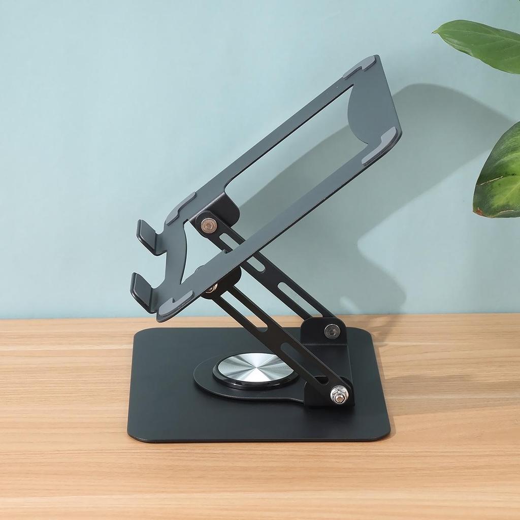 360° Rotating Carbon Steel Laptop Stand with Folding & Cooling Functionality