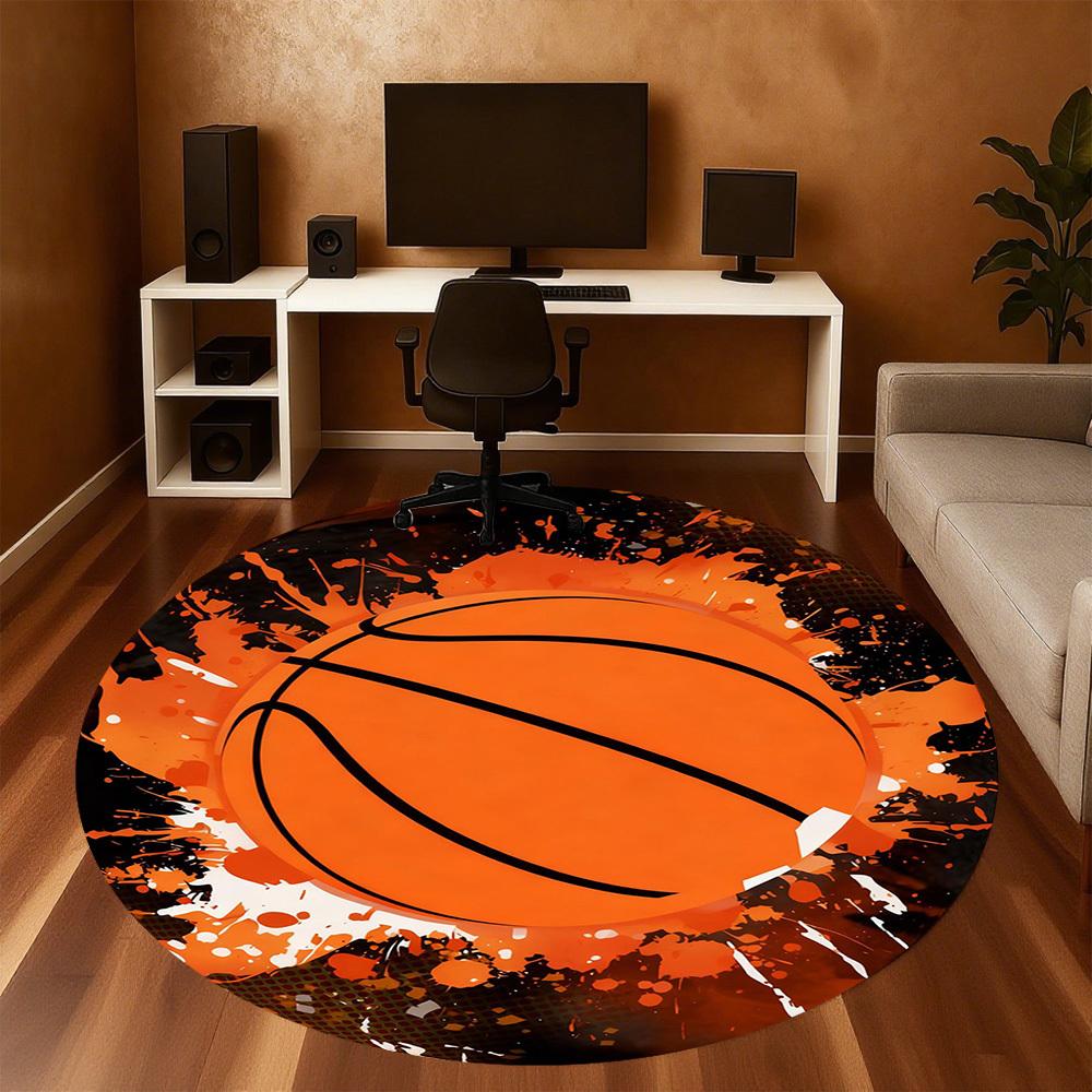 1PC Basketball Splash Round Chair mat Area Rug - Non-Slip, Floor Mat for Office, Bedroom, and Indoor Decor -Gift D1127215