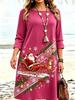 Christmas Dress Women Casual Pullover Snow Print Mini Dress Lady Autumn Long Sleeve Party Dresses Female Xmas Mini Dress Winter