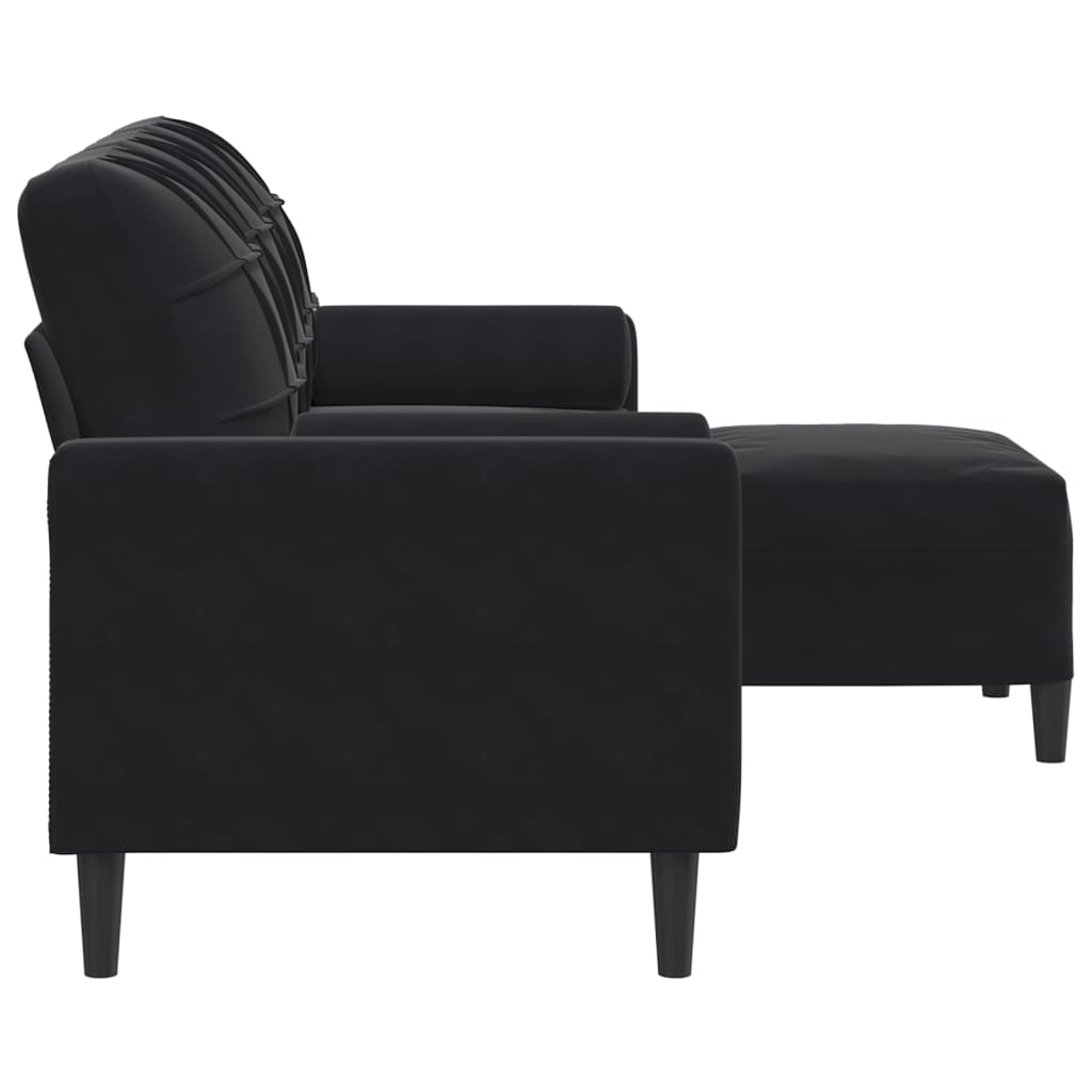 3 Seater Sofa with Ottoman Black 180 cm Velvet