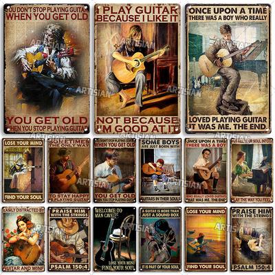 Artisian Music Metal Sign Guitar Tin Plaque Instrument Decorative Poster Wall Decor Garage Bar Pub Club Hotel Cafe Kitchen Home