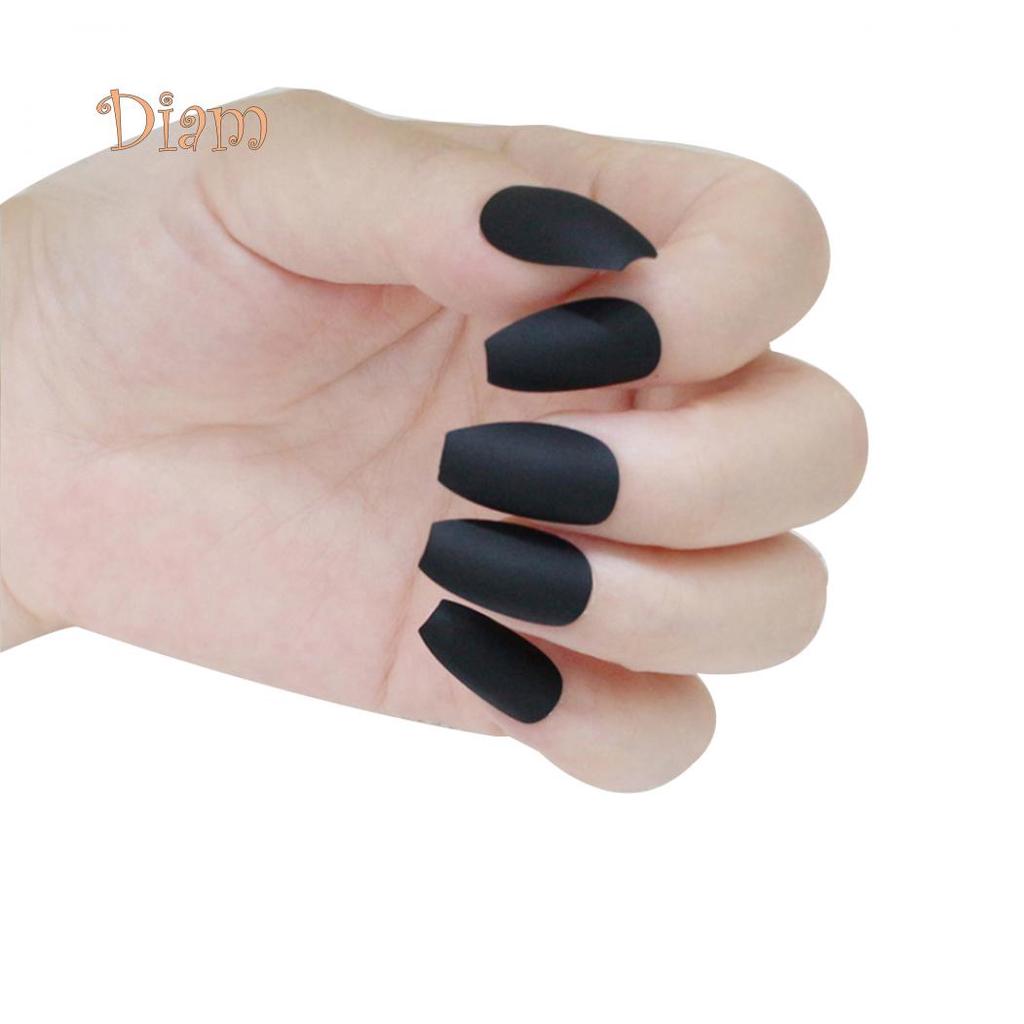 Fetong 24Pcs Coffin False Nails Tip Art Decoration Full Cover Matte Fingernail Stickers