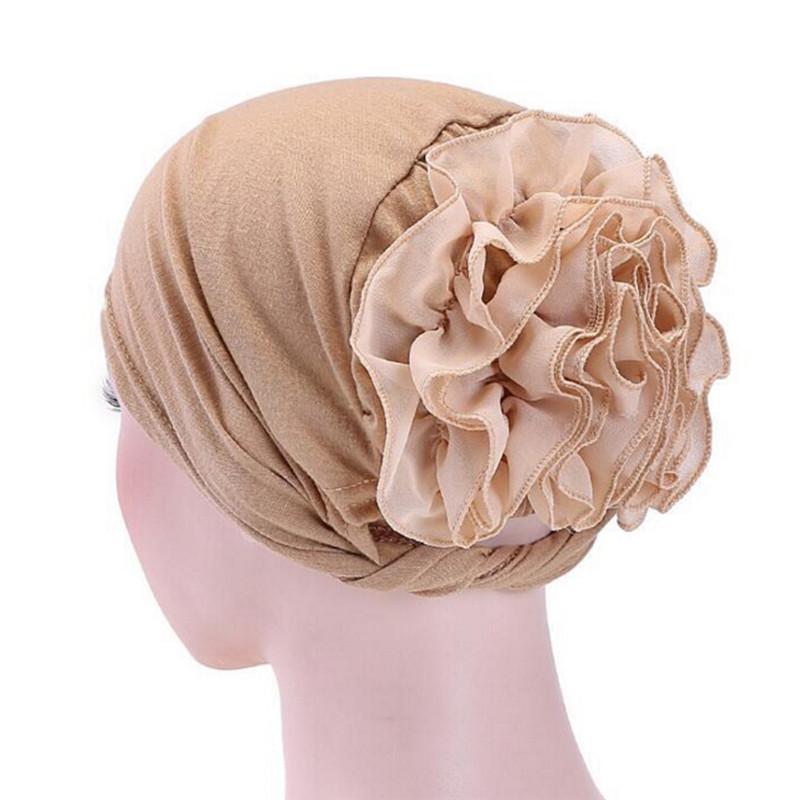 Women Flower Stretchy Turban Head Wrap Band Chemo Bandana Hijab Pleated Indian