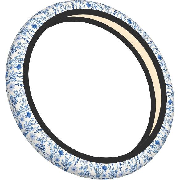 Blue Floral Steering Wheel Cover For Women & Men – Universal 15 Inch Car Accessories, Non-Slip & Stylish Design, Fits Most Cars, SUVs, And Auto