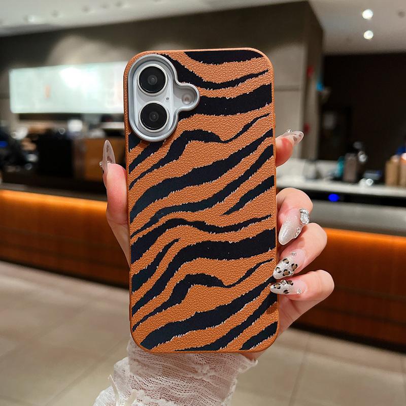 Zebra-Print Shockproof Soft Case For iPhone 16 Pro Max 15 Pro 14 Plus 13 12 11 Lens Protection Matte Leather Texture TPU Slim Phone Cover