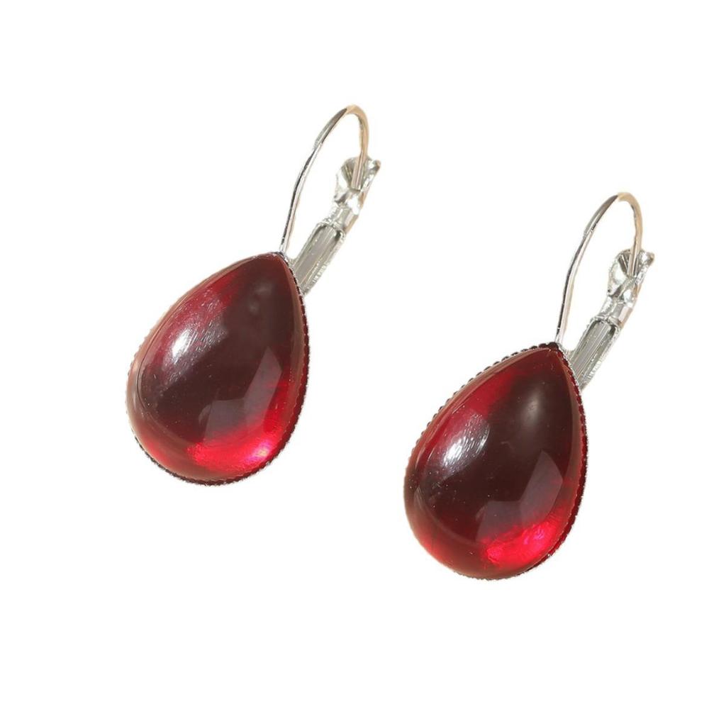 Gothic Red Ruby Water Drop Earrings with Copper Setting and Eco-Friendly Backs