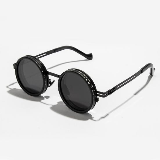 Round Sunglasses Black Finish ND Filters Polarized Lenses UV Protection Clarity Glasses Fashion Accessories