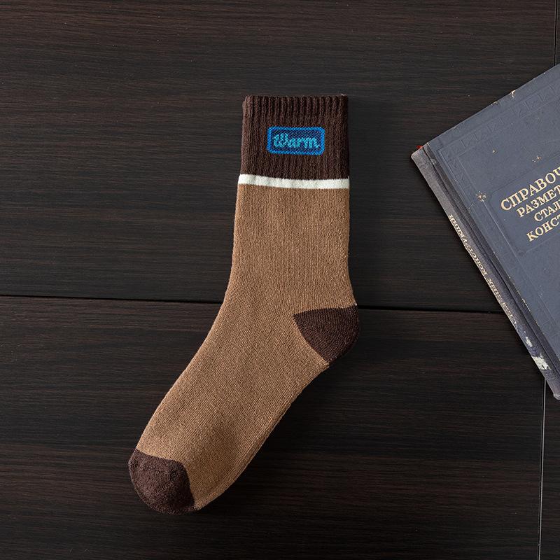 Men In Autumn and Winter Thick Plus Velvet Sweat Absorbing Warm Wool Ring Towel Bottom Long Socks