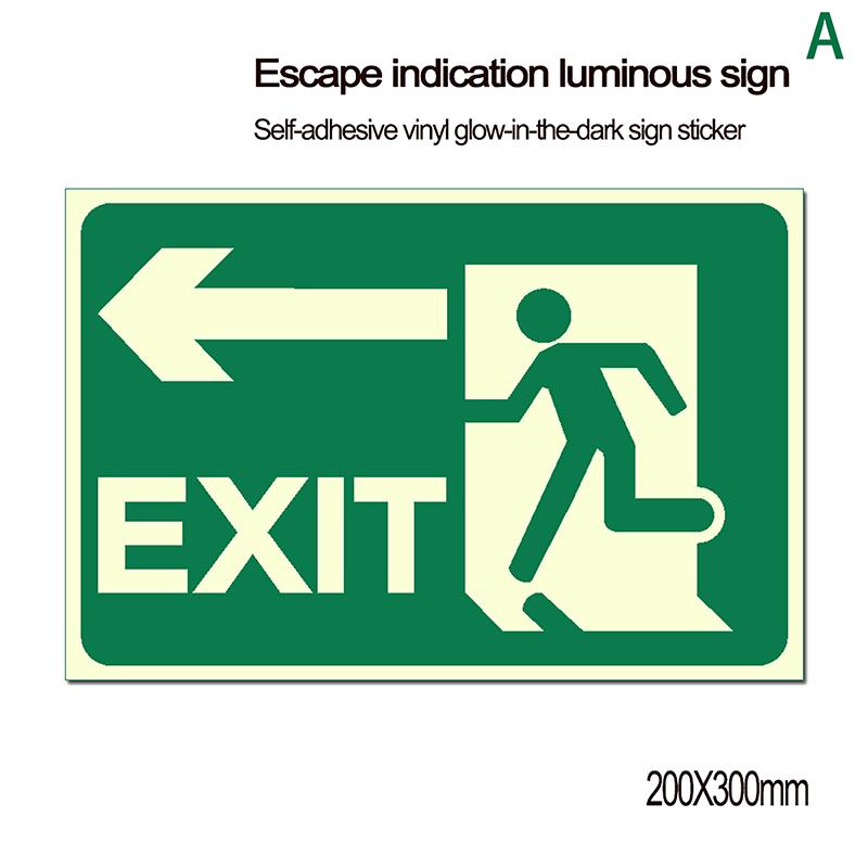 Glow In Dark Exit Signs Luminous Security Stickers Wall Safety Adhesive Fire Evacuation Directional Night Visibility Signage