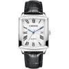 Square Men's Watch Leather Band Analog Quartz Waterproof with Roman Numerals Silver