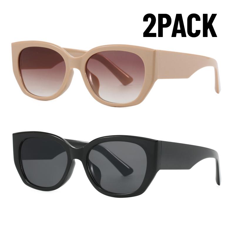 2PACK Fashion Rectangle Gradient Sunglasses Stylish Polygon Shades Big Frame UV400 Sun Glasses for Women