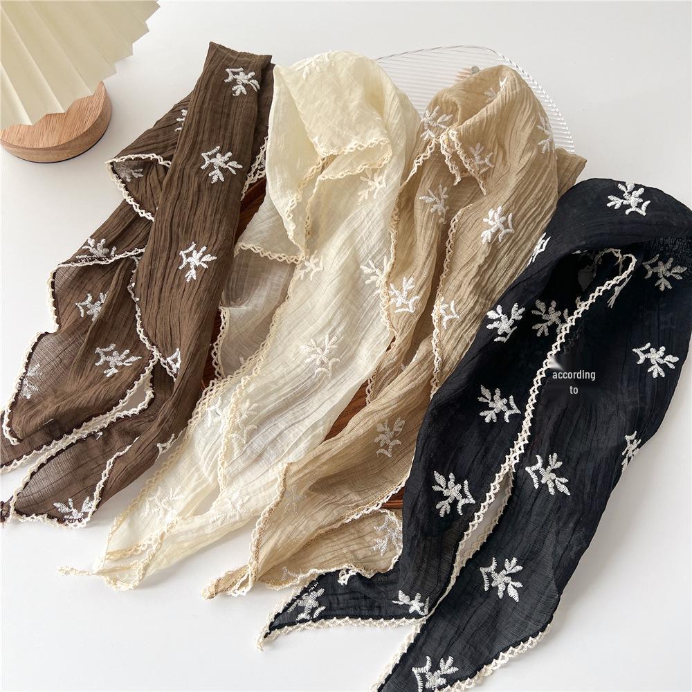Korean Style Cotton Linen Lace Triangle Scarf: Women's Spring/Summer Neck and Sun Protection Accessory