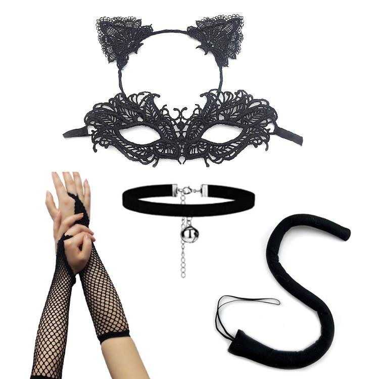 Halloween Costume Accessories Cat Girl Mask With Lace And Ears For Themed Parties