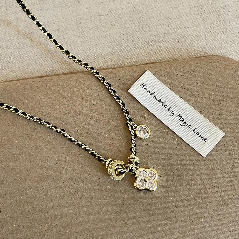 Flower Zircon Pendant Woven Rope Bracelet Women'S Medieval Heavy Industry Texture Elegant Fashion Temperament Versatile Earrings