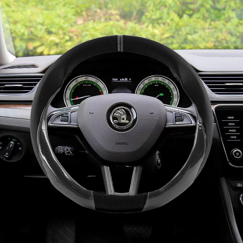 For Skoda Models Octavia MK2 3 Octavia 2 3 A7 Fabia Kodiaq Rapid Superb Vision Carbon Fiber Leather Car Steering Wheel Cover