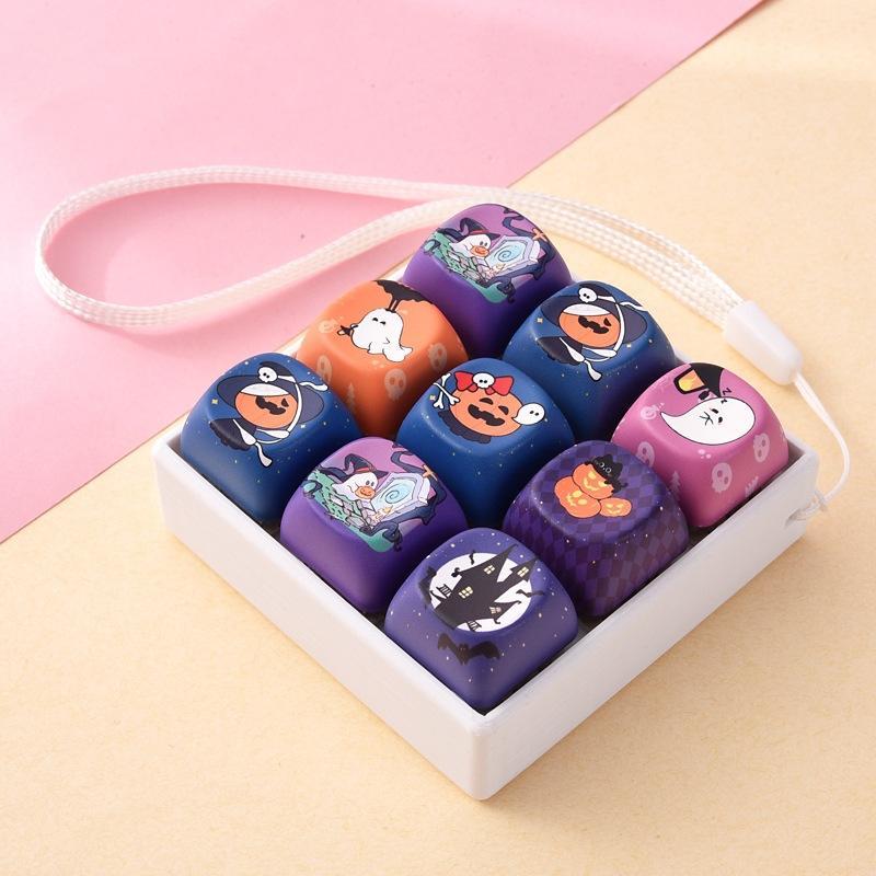 Creative Halloween 9-Key Keyboard Pendant Cute Fidget Keycap Keychain Portable Stress Relief Toy for Outdoor Use