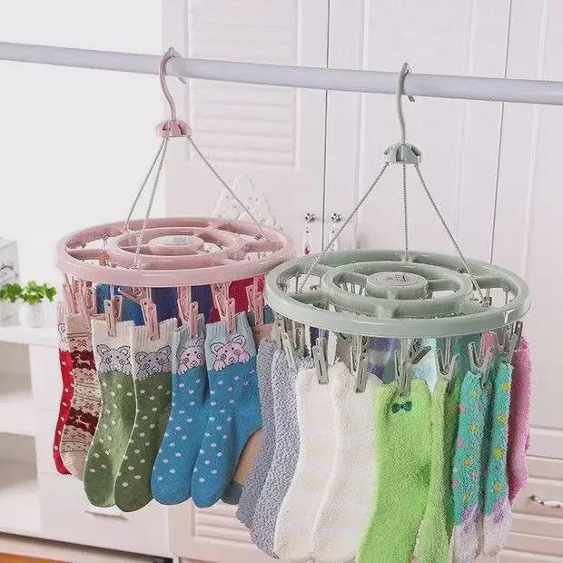Windproof Folding Clothes Drying Rack with Clips for Socks and Underwear