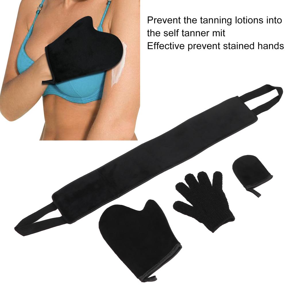 4pcs Self Tanning Mitt Applicator Kit Soft Sponge Tanning Cream Lotion Mousse Oil Back Application Band
