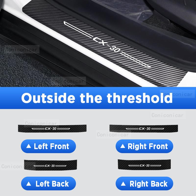 For MAZDA CX30 CX-30 2022   2023 Auto Door Sill Pedal Carbon Fibre Texture Accessories Leather Styling Car Sticker