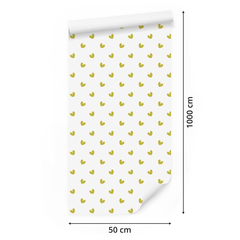 Heart Wallpaper White, Cream and Yellow 50x1000