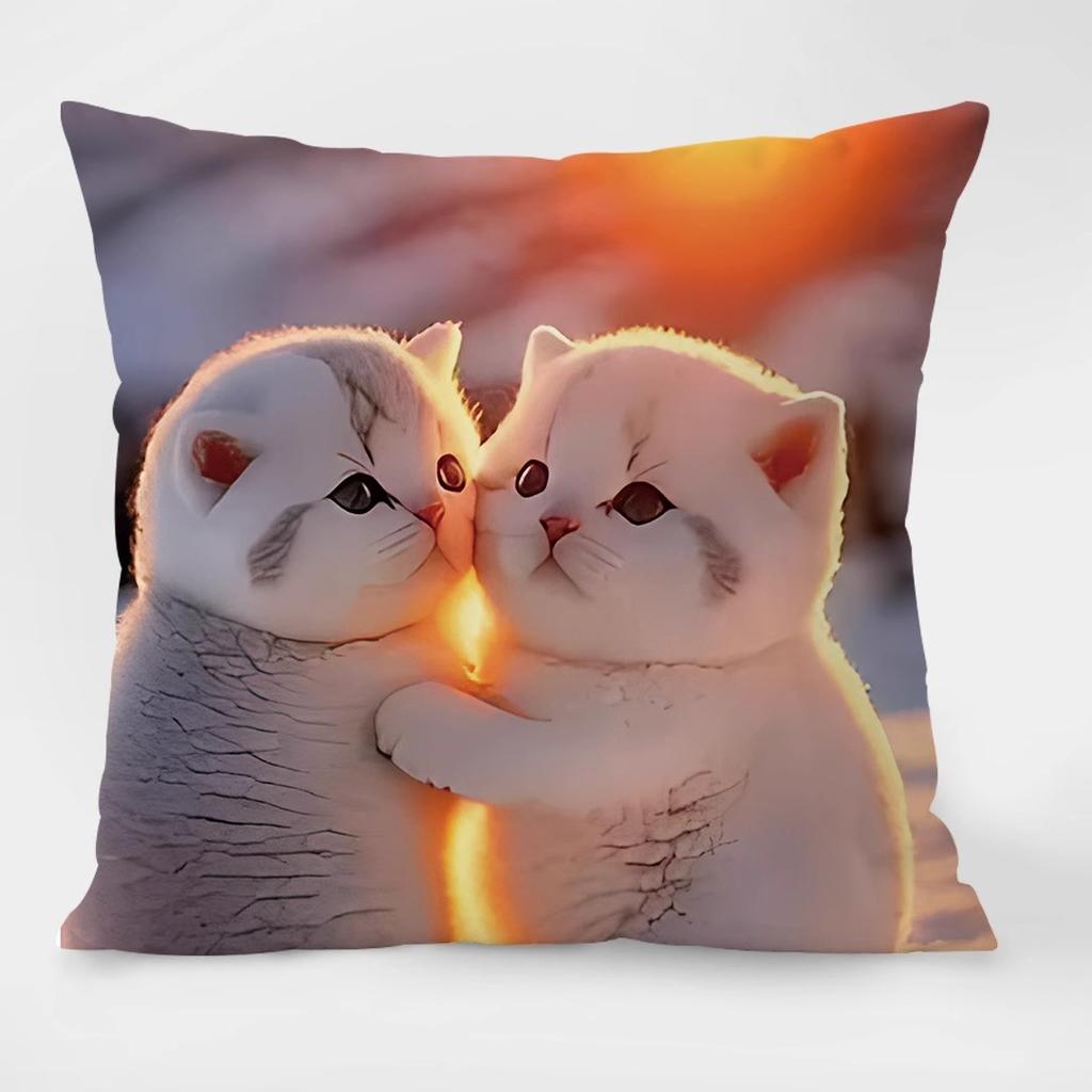 Cute Cat Pattern Decorative Pillowcase Living Room Bedroom Square Cushion Pillowcase