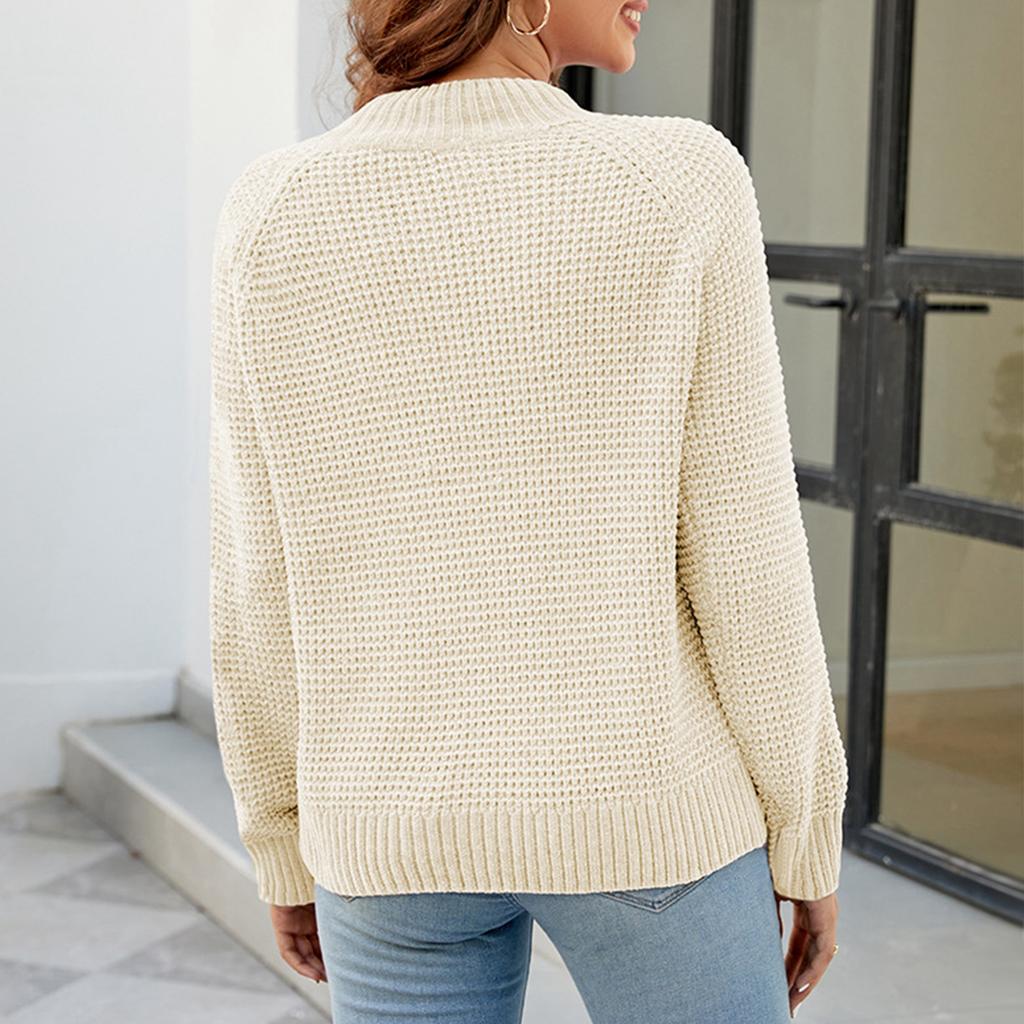 Women's Fashion Casual Half-Turtleneck Solid Color Loose Pullover Long-sleeved Knitted Sweater
