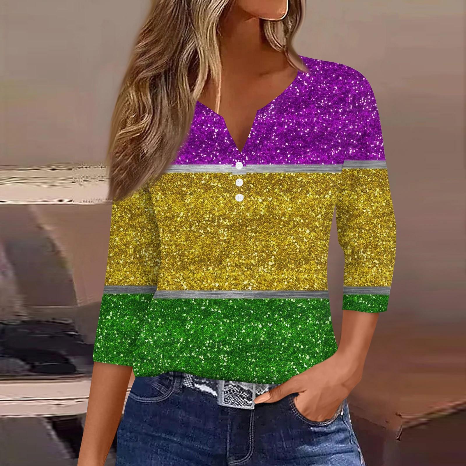 

Жен. Футболка Футболка С принтом Пуговицы Рукав 3/4 Повседневные Выходные Мода Классический V-образный вырез Обычный Топ L