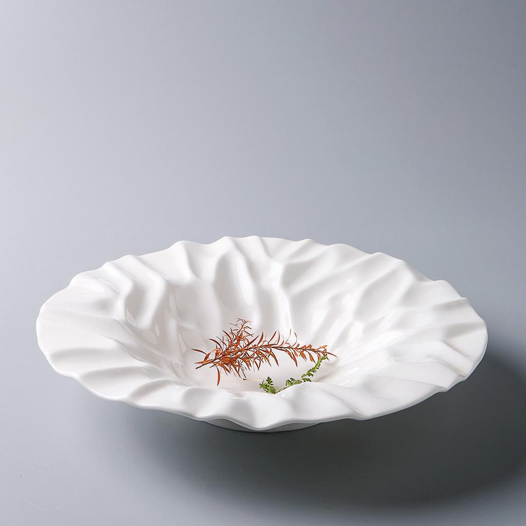 Western Ceramic Round Ruffled Patterned Dinner Plate Restaurant Tableware Home Dinner Pasta Salad Plate White Ceramic Dish Home