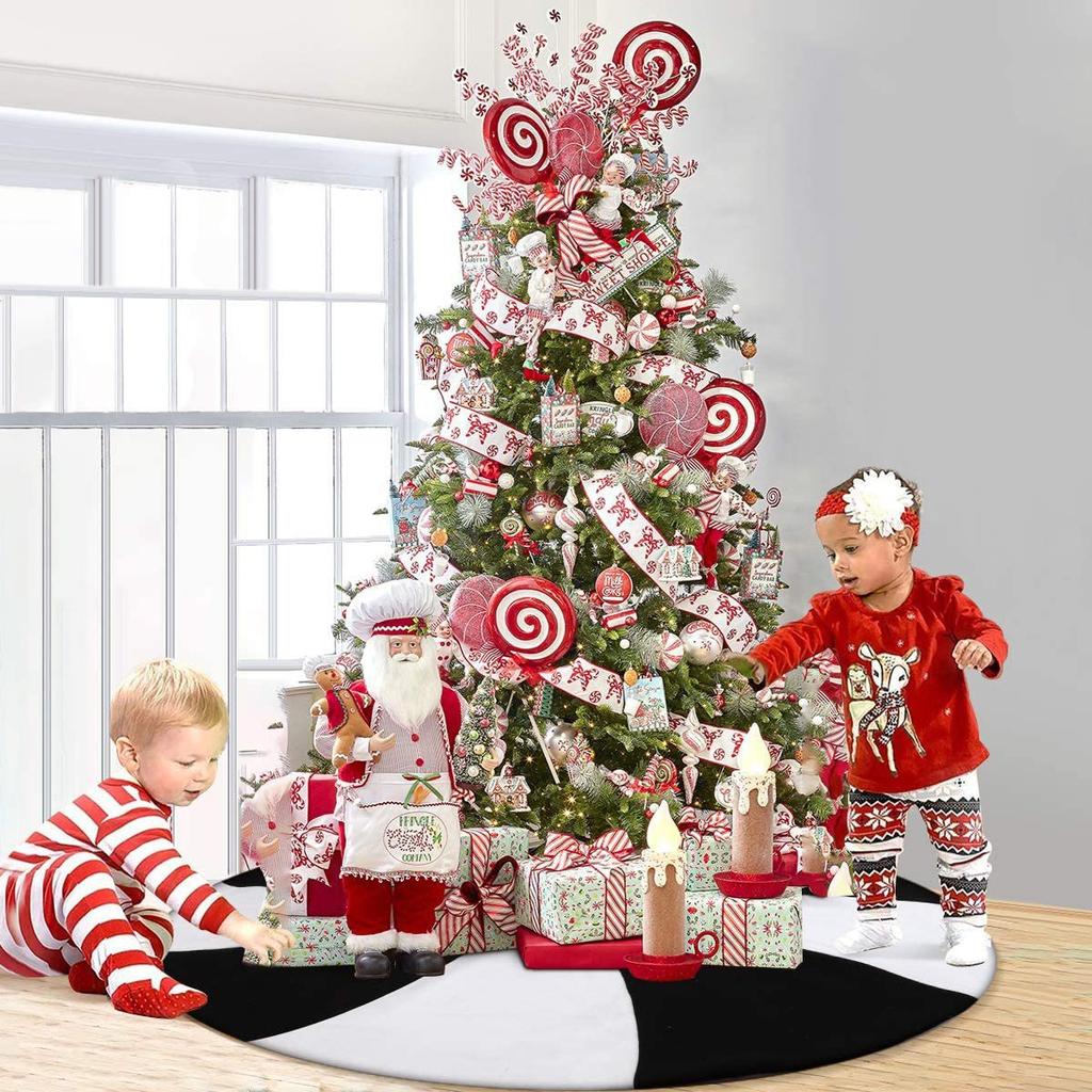 Black and White Lollipop Halloween Christmas Tree Skirt Exquisite Printed Short Plush Double-layer Tree Skirt Christmas