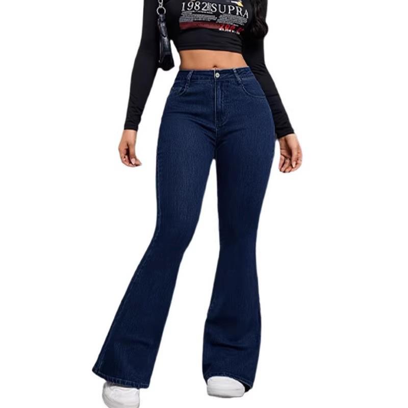 High Waist Ausgestellte Jeans Damen Schmal Geschnitten Weites Bein Hosen Lässiger Stil