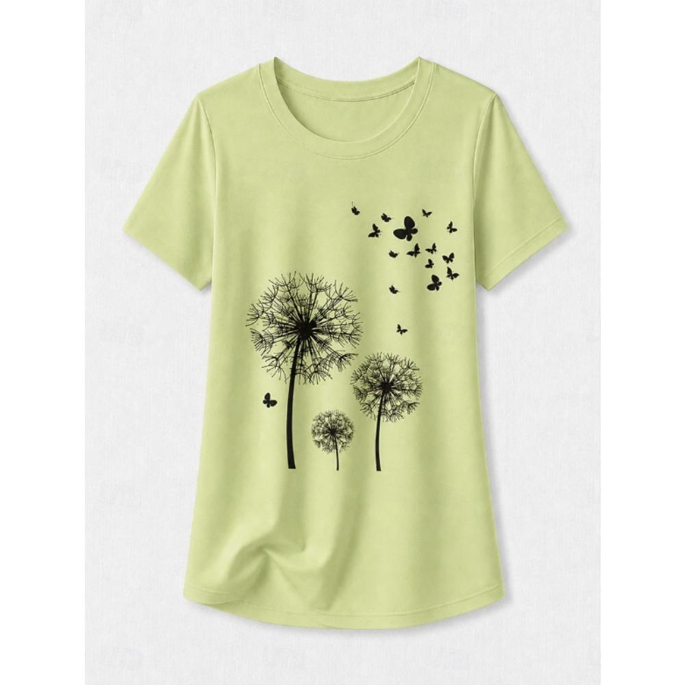 Fashion Women Retro Creative Dandelion Silhouette Print T Shirt Funny Casual O-neck Short Sleeves T-shirt Summer Female Tee Shirt