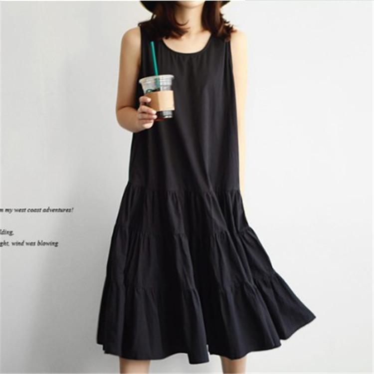 Cross-border source: new summer women s loose mid-length base dress S чёрный