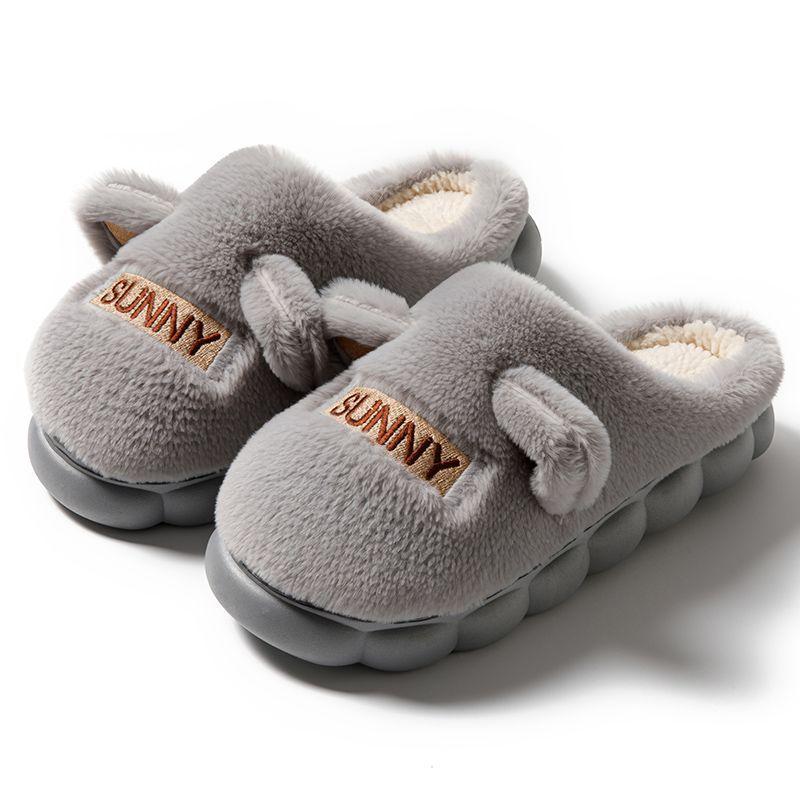 Winter-Außenbekleidung Damen treten auf Scheiße Baumwolle ziehen warm Indoor Haushalt Damen Baumwollpantoffeln Großhandel Englische Hasenohr-Baumwollpantoffeln