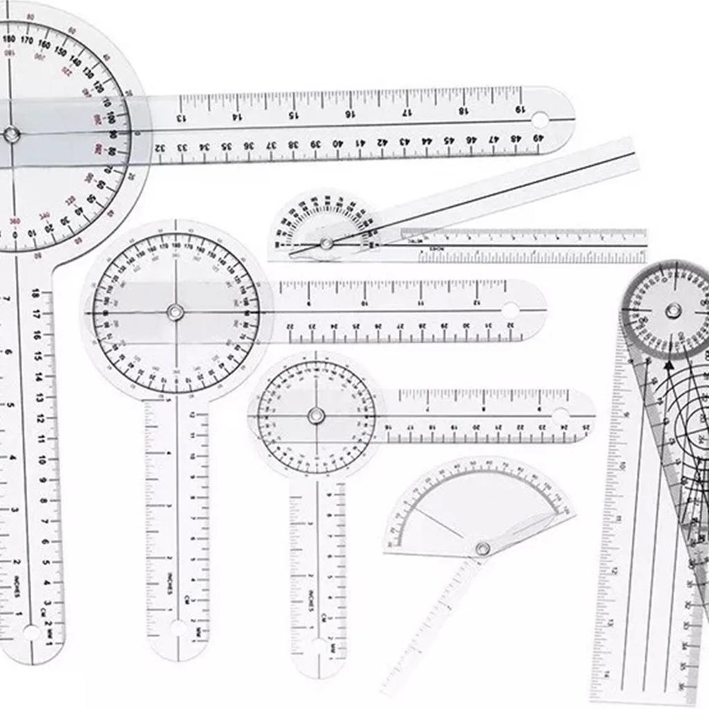 Set de 6 bucăți Goniometre Medicale PVC Transparent Scară Clară Rezistent la Uzură Riglă de Unghiuri pentru Ortopedie