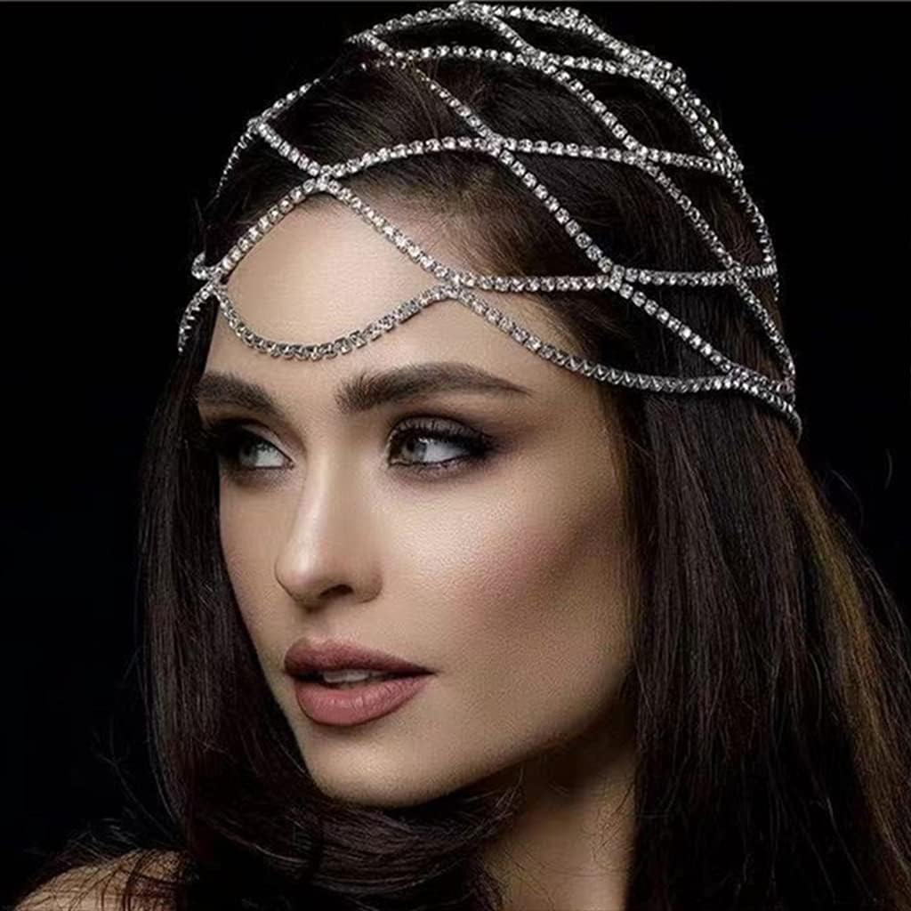 Hollow for Rhinestone Mesh Headpiece Wedding for Head Chain Jewelry Women Luxury Crystal Headband for Head Cap Hair Acce,Silver