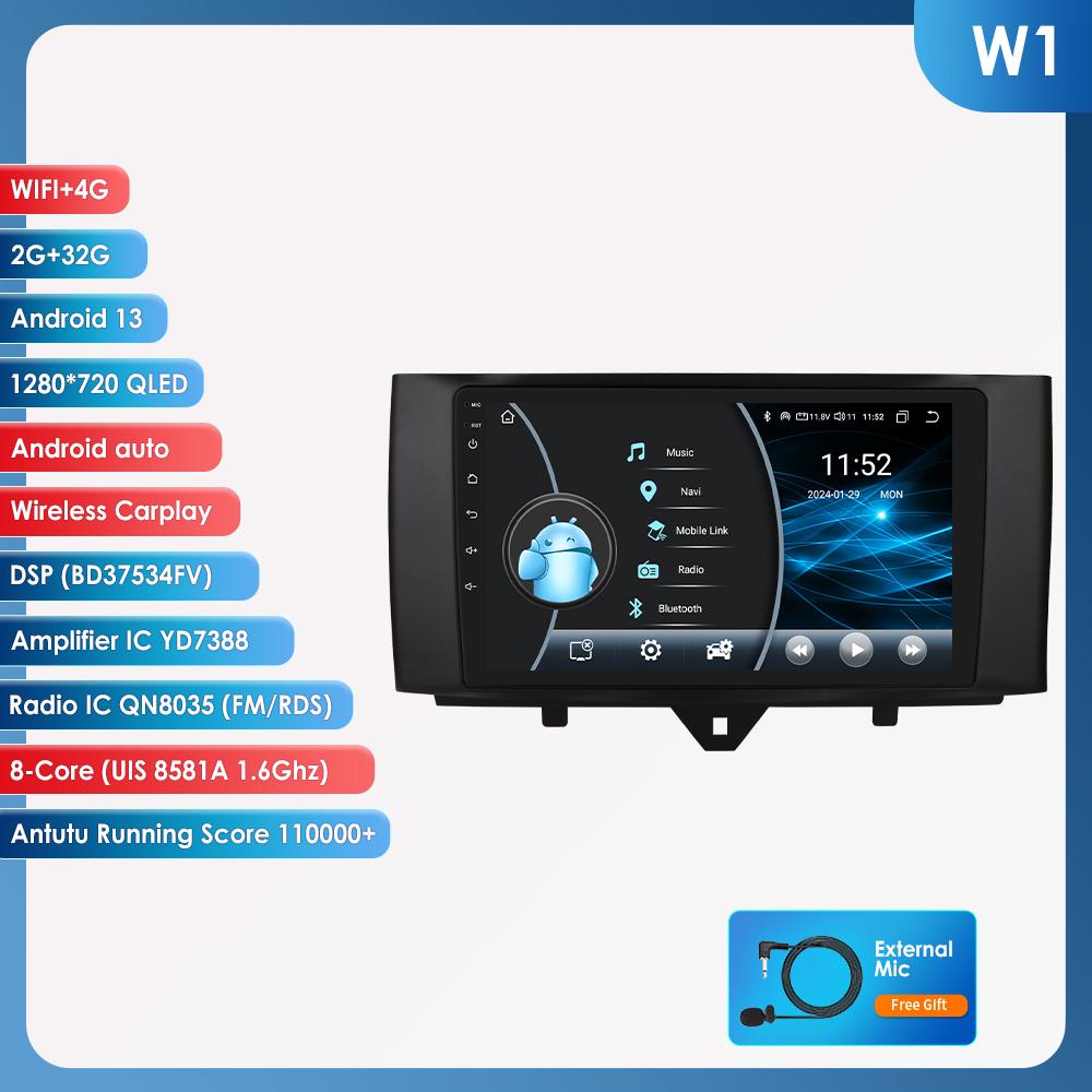 Hizpo Autorádio Carplay 4G Android 13 pro Smart Fortwo 2011-2015 Multimediální přehrávač videa GPS 2din Autorádio Inteligentní obrazovka WIFI Bluetooth RDS FM