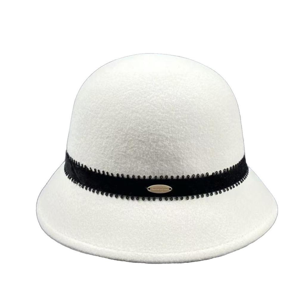 Fu Huan celebrity French elegant wool top hat women's autumn and winter British fashion woolen retro bucket hat dome basin hat