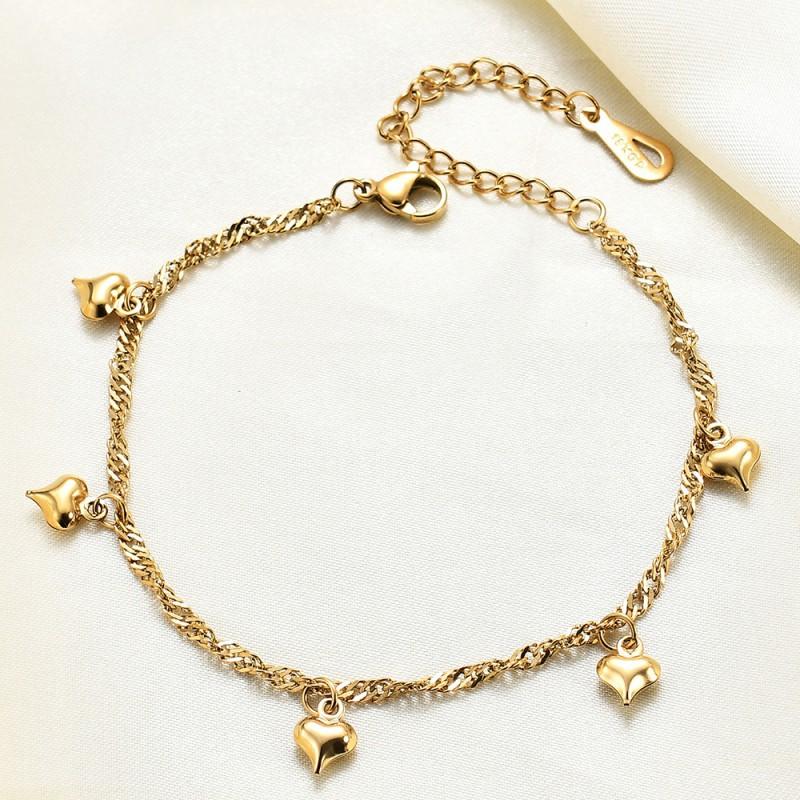 Minimalist 18K Gold Plated Heart Pendant Stainless Steel Bracelet 175cm Adjustable Women Fashion Jewelry