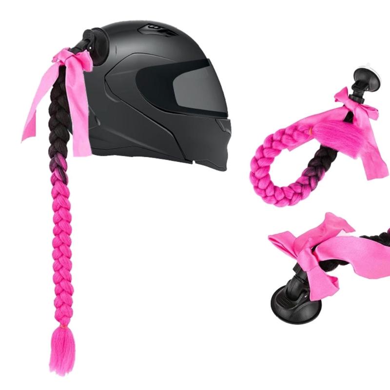 2pcs Motorcycle Helmets Ponytail with Bowknot Detachable Suction Cup Helmets Pigtail Universal Helmets Braid Multi Color